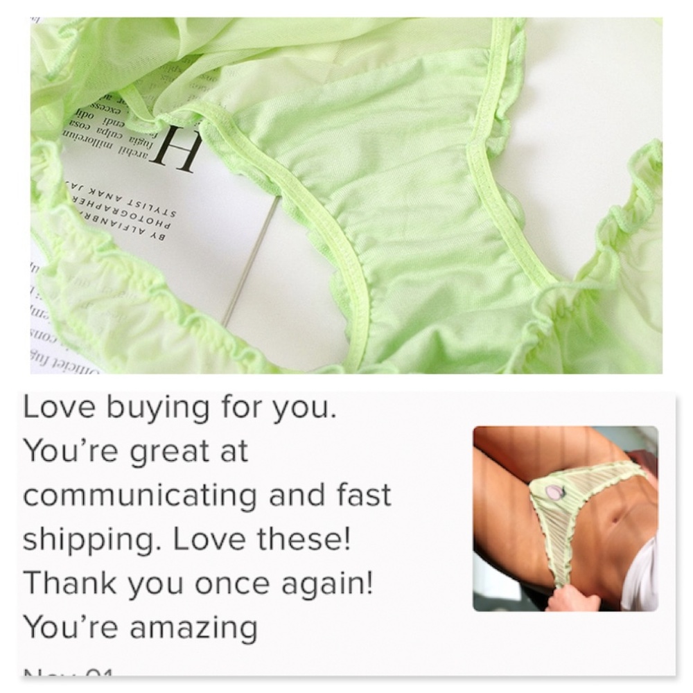 Green Ruched Fruit Applique Mesh Sheer Panties - Picture 10 of 17